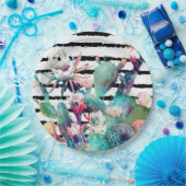 水かわいらし色サボテンフローラ黒ストライプ色 ペーパープレート (パーティー)