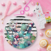 水かわいらし色サボテンフローラ黒ストライプ色 ペーパープレート (パーティー)