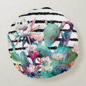 水かわいらし色サボテンフローラ黒ストライプ色 ラウンドクッション (裏面)