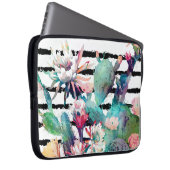 水かわいらし色サボテンフローラ黒ストライプ色 ラップトップスリーブ (正面右)