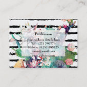 水かわいらし色サボテンフローラ黒ストライプ色 名刺 (裏面)