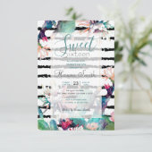 水かわいらし色サボテンフローラ黒ストライプ色 招待状 (スタンド正面)