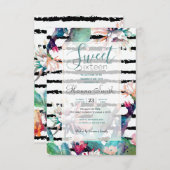 水かわいらし色サボテンフローラ黒ストライプ色 招待状 (正面/裏面)