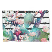 水かわいらし色サボテンフローラ黒ストライプ色 枕カバー (正面)