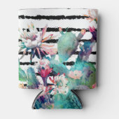 水かわいらし色サボテンフローラ黒ストライプ色 缶クーラー (正面)