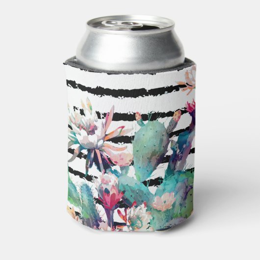水かわいらし色サボテンフローラ黒ストライプ色 缶クーラー (缶裏面)