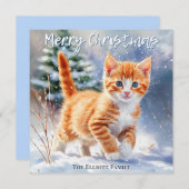 水かわいらし色ジンジャーキッテンスノークリスマス シーズンカード (正面/裏面)