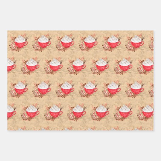 水かわいらし色ジンジャーブレッドクッキーココア ラッピングペーパーシート (正面3)