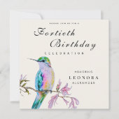 水かわいらし色ハミングバードANY誕生日パーティー 招待状 (正面)