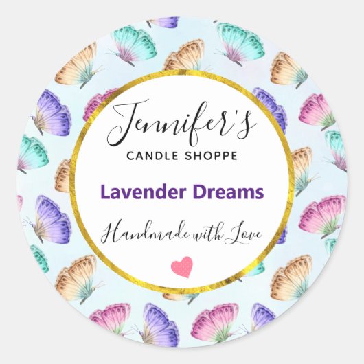 水かわいらし色バタフライパタン石鹸/キャンドル ラウンドシール (正面)