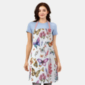 水かわいらし色バタフライフローラガーデンパターン エプロン (着用した状態)