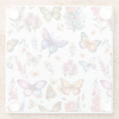 水かわいらし色バタフライフローラガーデンパターン ガラスコースター (裏面)