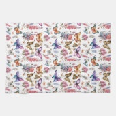水かわいらし色バタフライフローラガーデンパターン キッチンタオル (横)