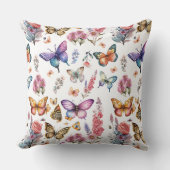 水かわいらし色バタフライフローラガーデンパターン クッション (正面)