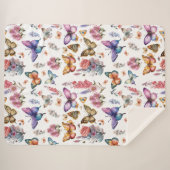 水かわいらし色バタフライフローラガーデンパターン シェルパブランケット (正面(横))