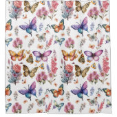 水かわいらし色バタフライフローラガーデンパターン シャワーカーテン (正面)