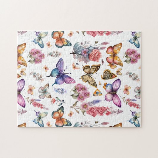 水かわいらし色バタフライフローラガーデンパターン ジグソーパズル (横)