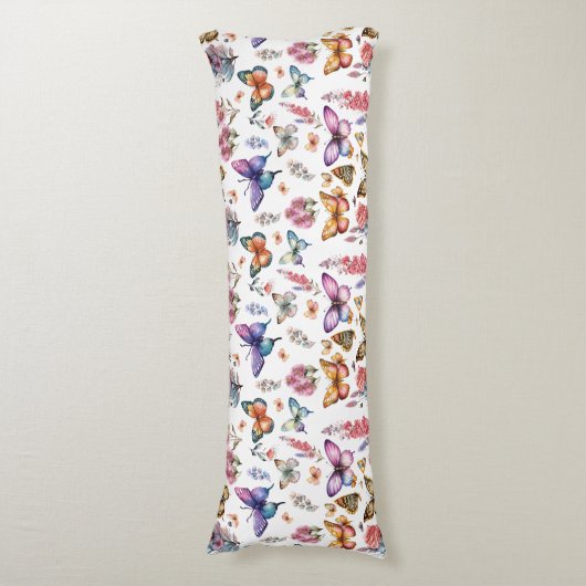 水かわいらし色バタフライフローラガーデンパターン ボディピロー (正面縦)