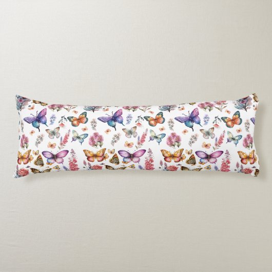 水かわいらし色バタフライフローラガーデンパターン ボディピロー (正面)