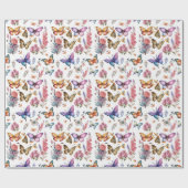 水かわいらし色バタフライフローラガーデンパターン ラッピングペーパー (フラット)