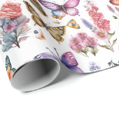 水かわいらし色バタフライフローラガーデンパターン ラッピングペーパー (ロールコーナー)