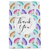 水かわいらし色バタフライ模様ありがとう ミディアムペーパーバッグ (正面)