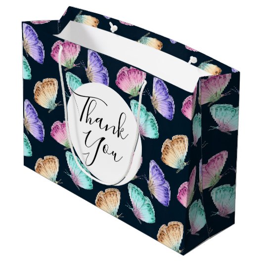 水かわいらし色バタフライ模様ありがとう ラージペーパーバッグ (裏面アングル)