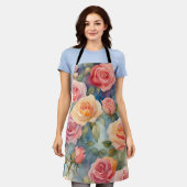 水かわいらし色バラフローラデザイン エプロン (着用した状態)