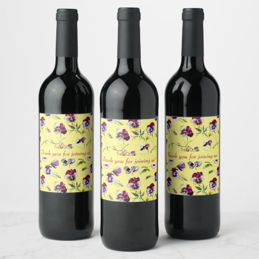 水かわいらし色パンジーのパターン（黄色） ワインラベル (ボトル)