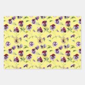 水かわいらし色パンジー模様トリオ ラッピングペーパーシート (正面3)