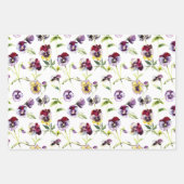 水かわいらし色パンジー模様トリオ ラッピングペーパーシート (正面)