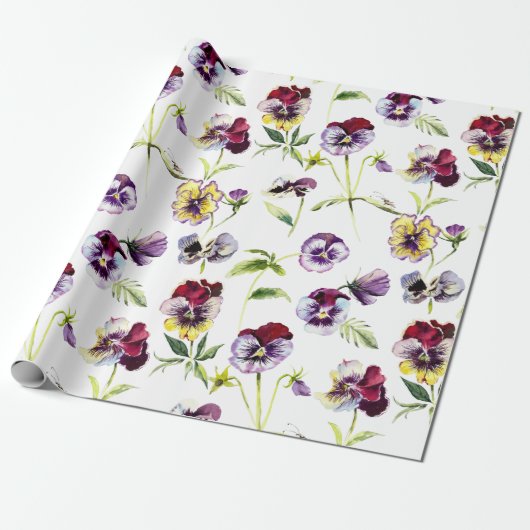 水かわいらし色パンジー模様 ラッピングペーパー (アンロールド)