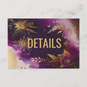 水かわいらし色パープルと金ゴールドフローラ結婚ズ エンクロージャーカード (正面)