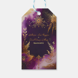 水かわいらし色パープルと金ゴールドフローラ結婚ズ ギフトタグ