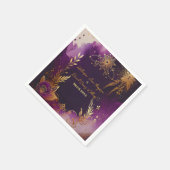 水かわいらし色パープルと金ゴールドフローラ結婚ズ スタンダードカクテルナプキン (角)