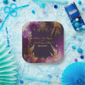 水かわいらし色パープルと金ゴールドフローラ結婚ズ ペーパープレート (パーティー)