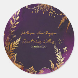 水かわいらし色パープルと金ゴールドフローラ結婚ズ ラウンドシール