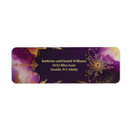 水かわいらし色パープルと金ゴールドフローラ結婚ズ ラベル