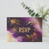 水かわいらし色パープルと金ゴールドフローラ結婚ズ 出欠カード (スタンド正面)