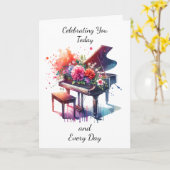 水かわいらし色ピアノと花誕生日 カード (黄色い花)