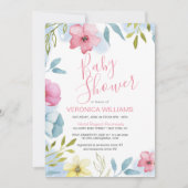 水かわいらし色ピンクのフローラガールベビーシャワー 招待状 (正面)