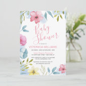 水かわいらし色ピンクのフローラガールベビーシャワー 招待状 (スタンド正面)