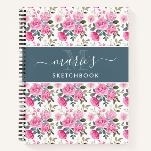 水かわいらし色ピンクの花パターン名前なし ノートブック (正面)