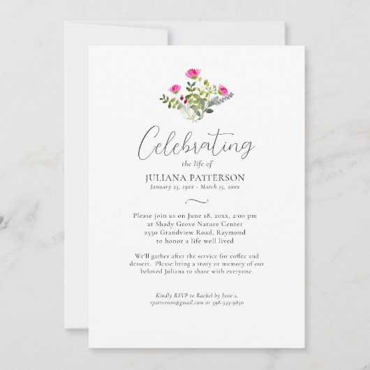 水かわいらし色ピンクフローラお祝い 招待状 (正面)