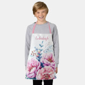 水かわいらし色ピンクフローラ牡丹ガール エプロン (着用した状態)