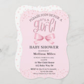 水かわいらし色ピンクボウ女の子の赤ちゃんシャワー 招待状 (正面/裏面)
