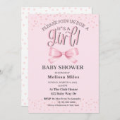 水かわいらし色ピンクボウ女の子の赤ちゃんシャワー 招待状 (正面/裏面)