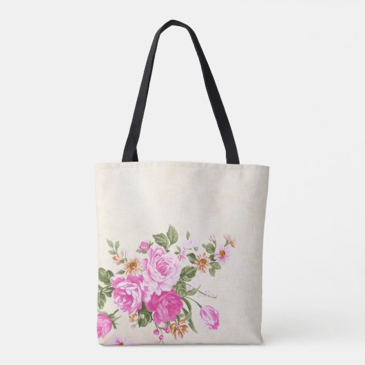 水かわいらし色ピンクローズガーリーフローラトート トートバッグ (裏面)