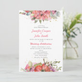 水かわいらし色ピンク赤フローラ結婚ズ 招待状 (スタンド正面)