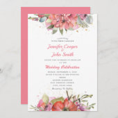 水かわいらし色ピンク赤フローラ結婚ズ 招待状 (正面/裏面)